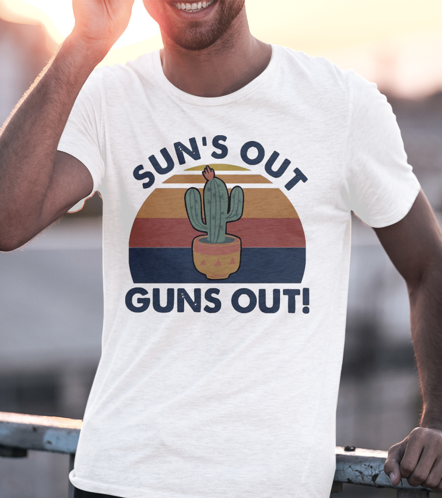 Sun’s Out Guns Out Cactus Retro Sunburst T-Shirt