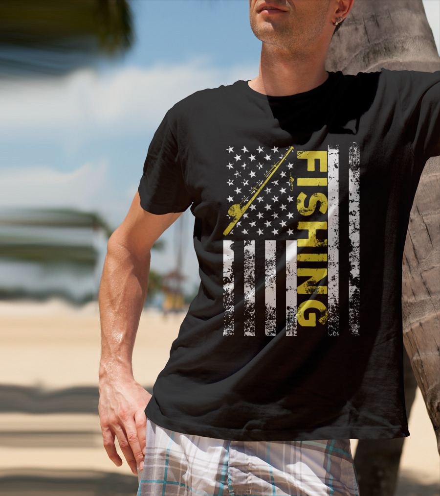 American Flag Fishing USA Patriotic T-Shirt