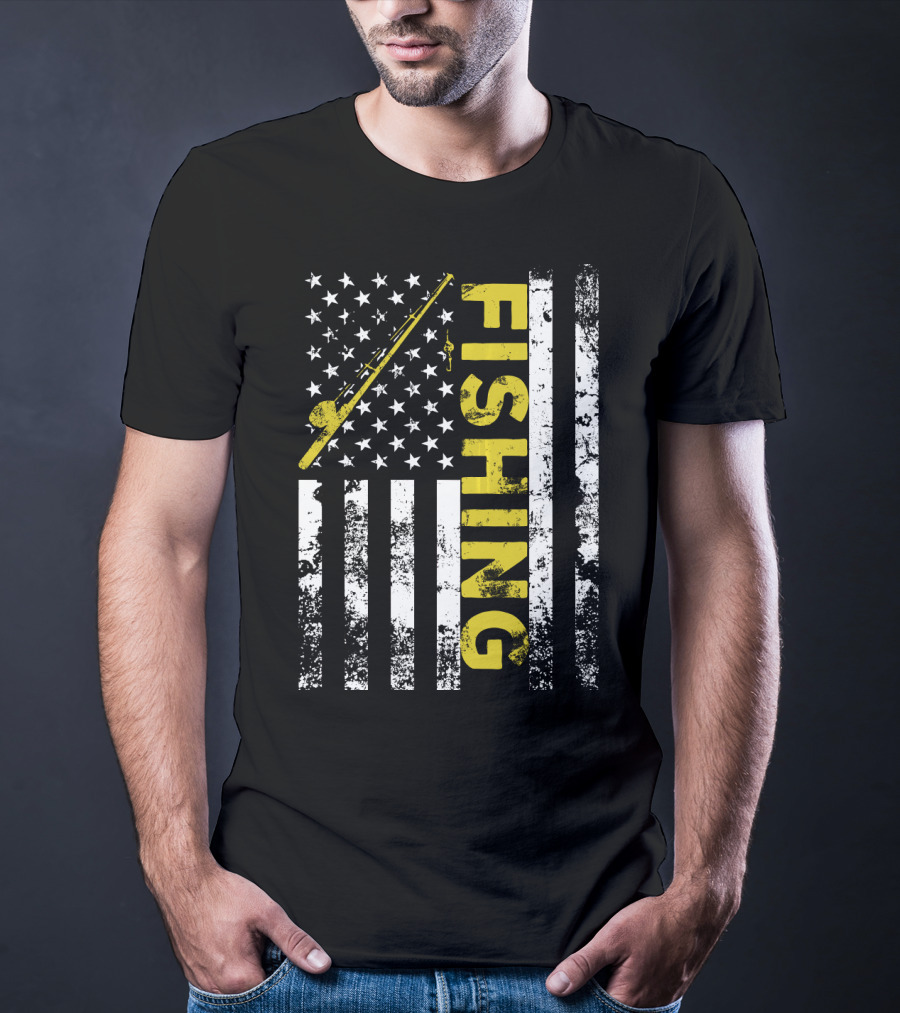American Flag Fishing USA Patriotic T-Shirt