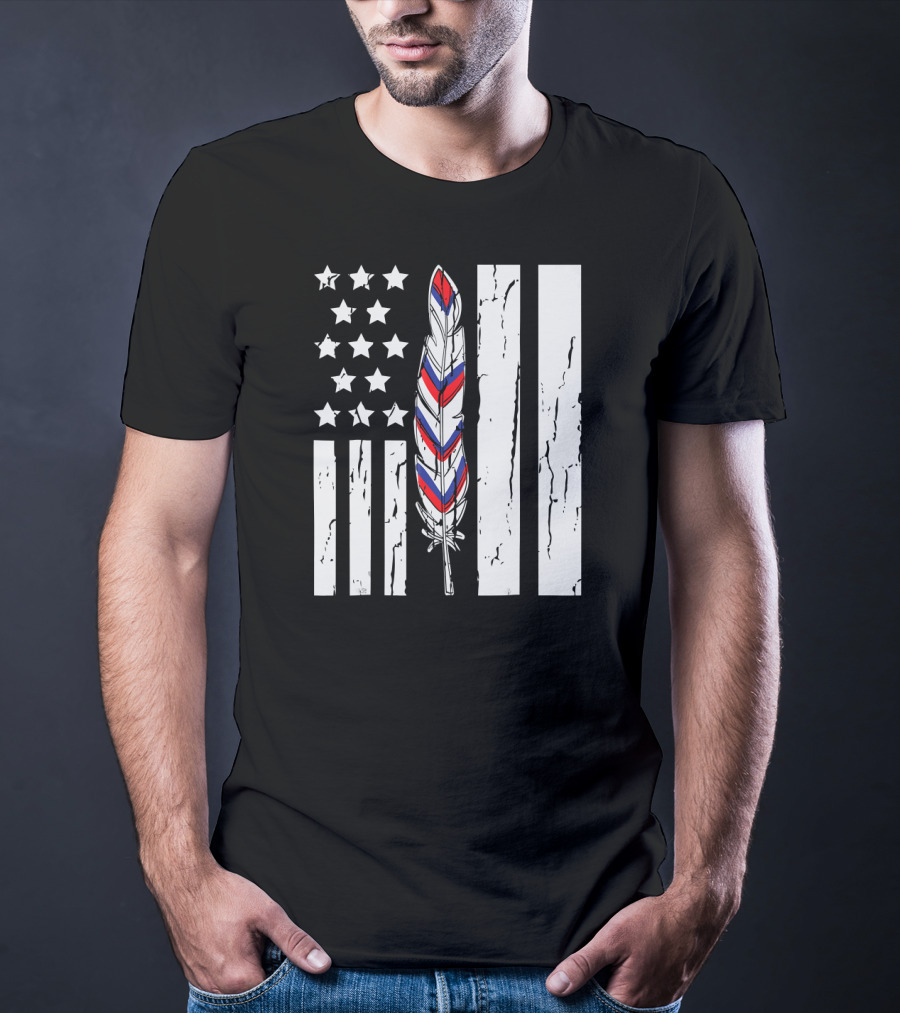 American Flag Stars Stripes Native Tribe Feather Pride T-Shirt