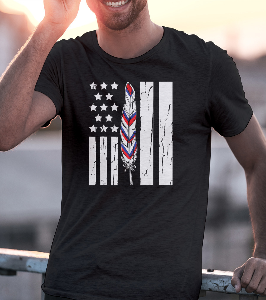 American Flag Stars Stripes Native Tribe Feather Pride T-Shirt
