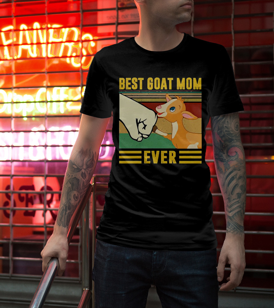 Best Goat Mom Ever Fist Bump With Adorable Cartoon Kid T-Shirt