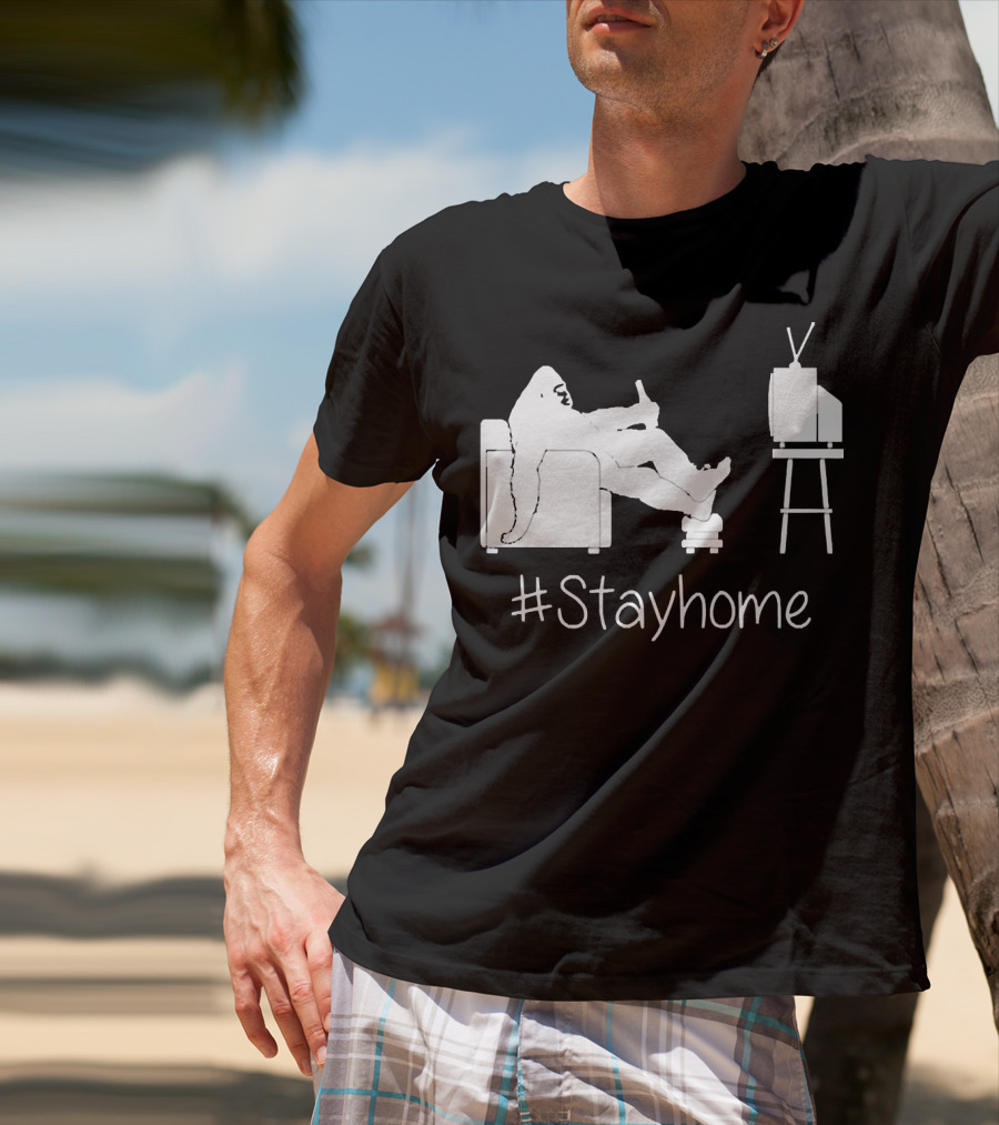 Bigfoot Relaxing Watching TV #Stayhome T-Shirt