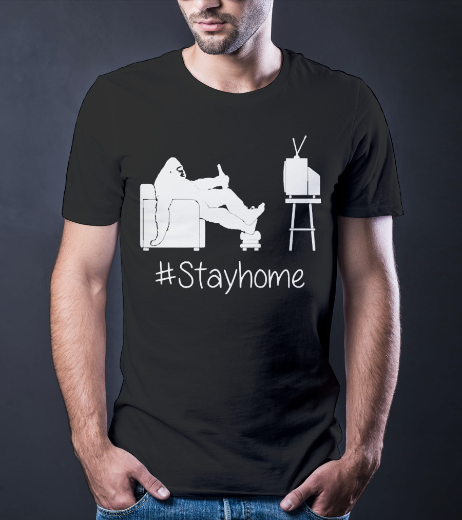 Bigfoot Relaxing Watching TV #Stayhome T-Shirt