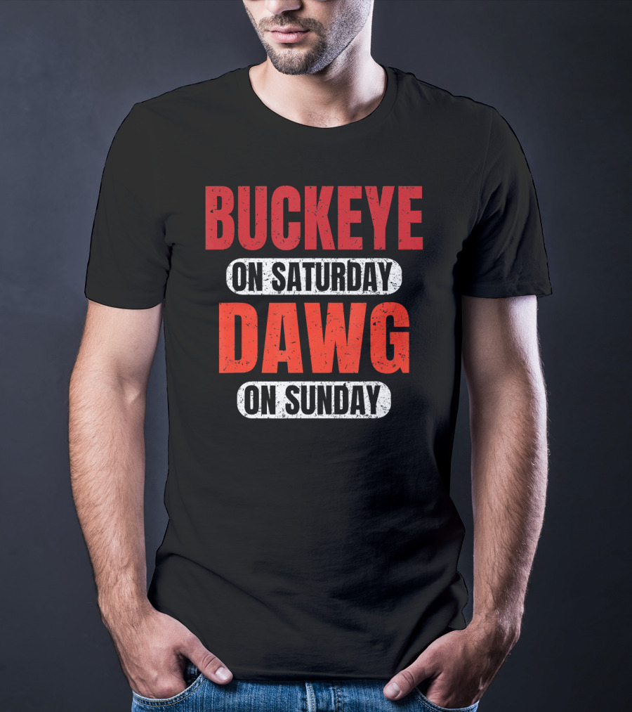 Buckeye On Saturday Dawg On Sunday Cleveland Ohio Football T-Shirt