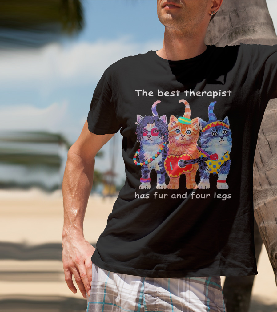 The Best Therapist Has Fur And Four Legs With Colorful Cats In Fun Outfits T-Shirt