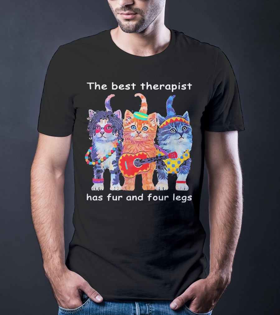 The Best Therapist Has Fur And Four Legs With Colorful Cats In Fun Outfits T-Shirt