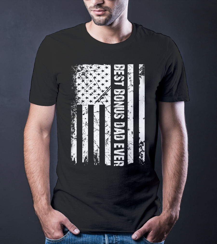 Best Bonus Dad Ever American Flag Mens Patriotic T-Shirt