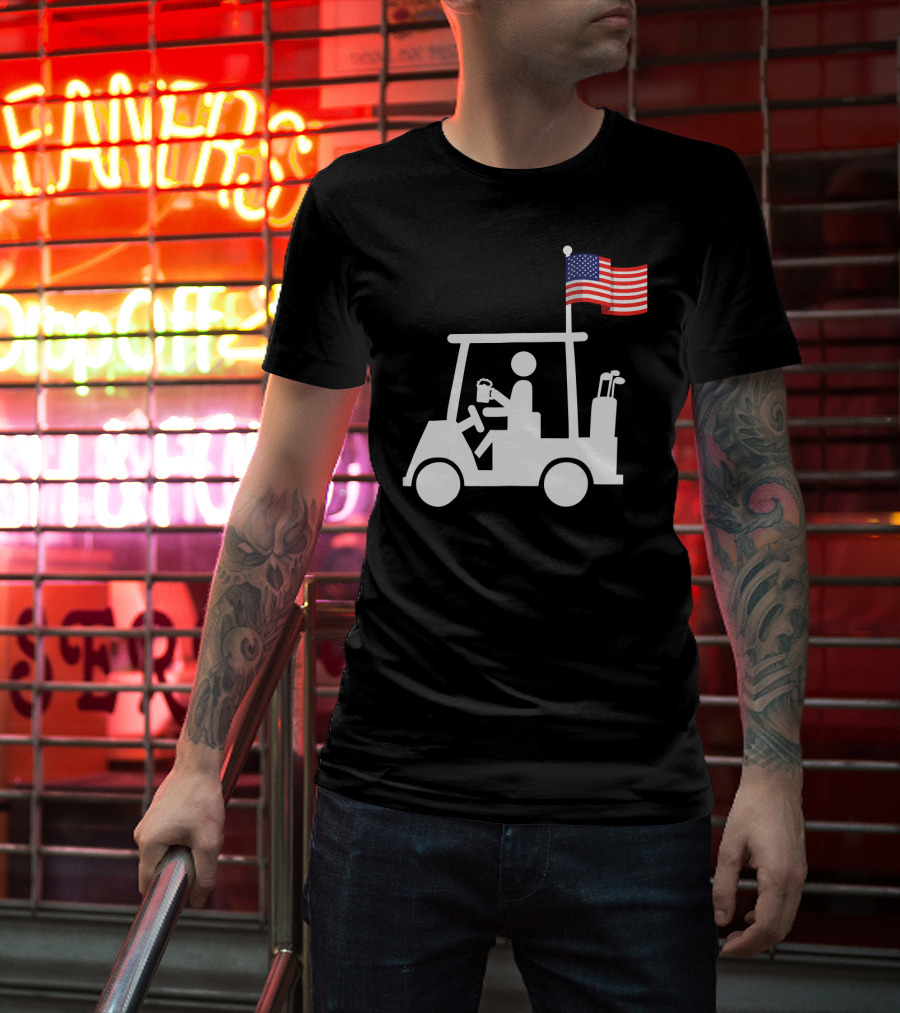USA Strong Patriotic Golf Cart With American Flag Golf Wear T-Shirt