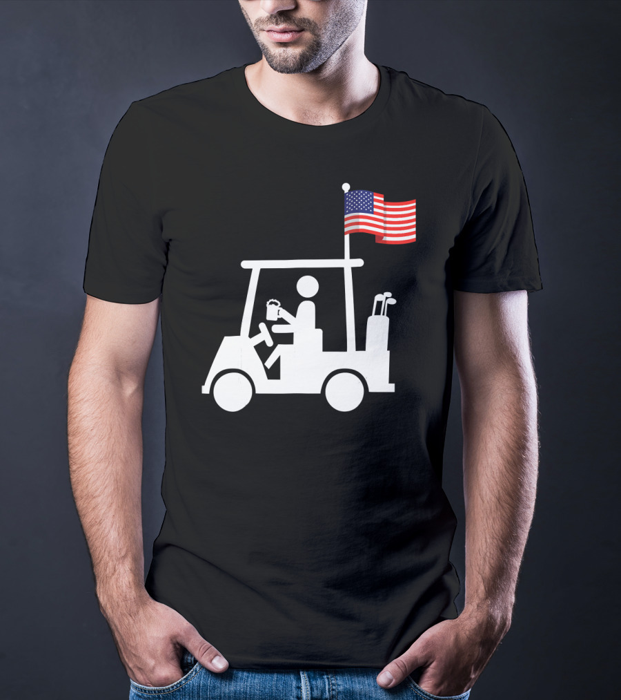 USA Strong Patriotic Golf Cart With American Flag Golf Wear T-Shirt