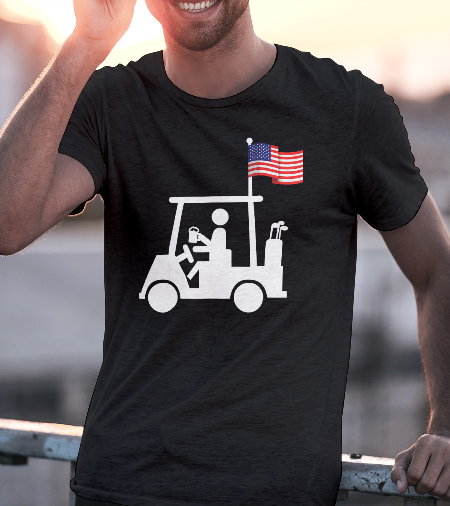 USA Strong Patriotic Golf Cart With American Flag Golf Wear T-Shirt