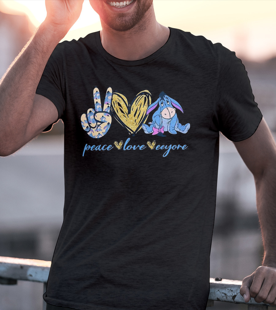 Peace Love Eeyore With Heart And Peace Sign T-Shirt