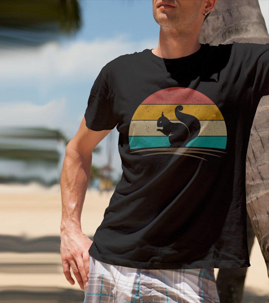 Squirrel Retro Vintage 70s Sunset Stripes T-Shirt