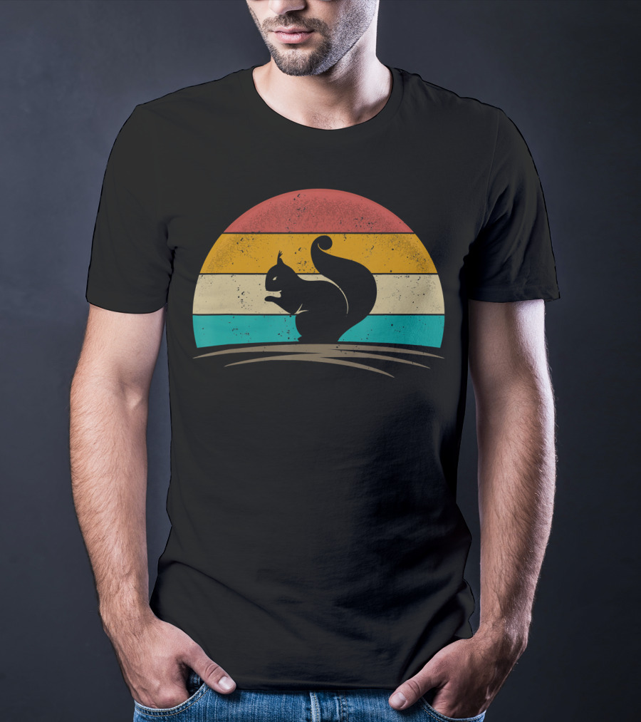 Squirrel Retro Vintage 70s Sunset Stripes T-Shirt