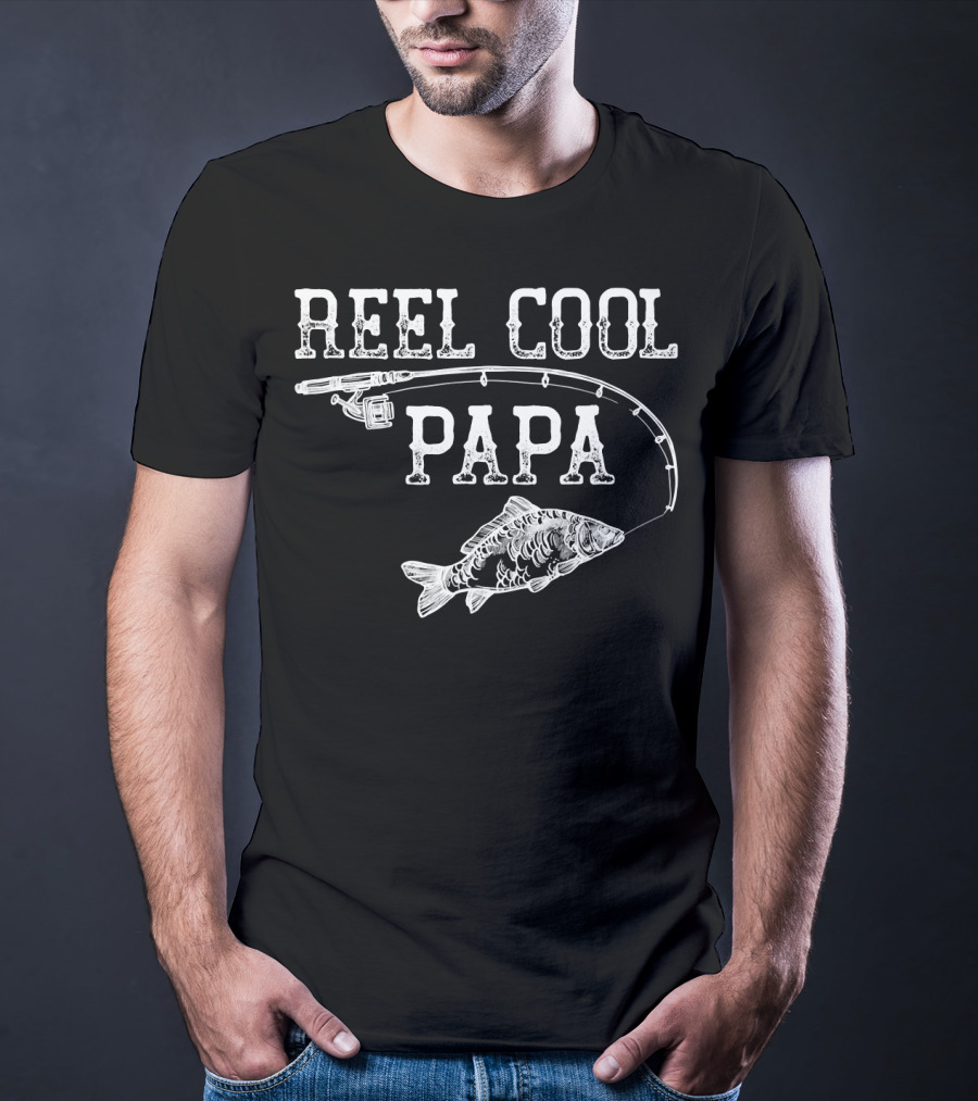 Vintage Reel Cool Papa Fishing Rod Fish Novelty Father T-Shirt