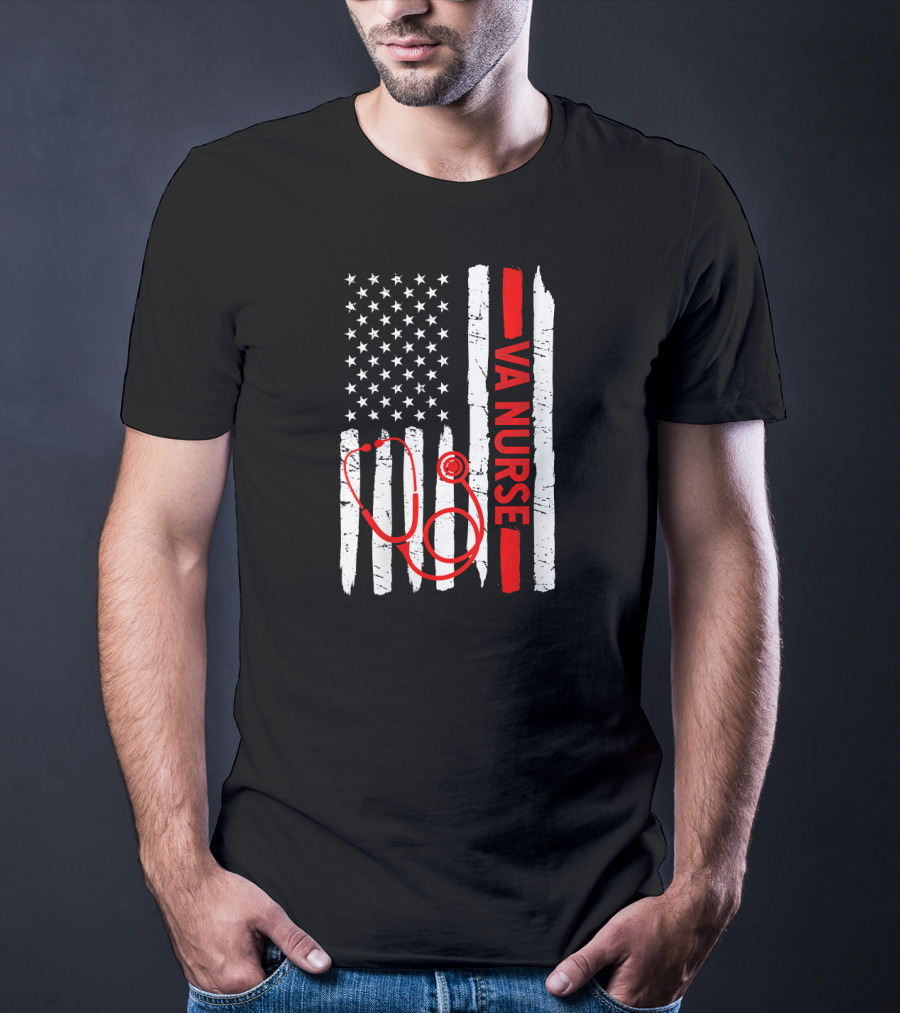 American Flag VA Nurse Stethoscope Black History Month T-Shirt