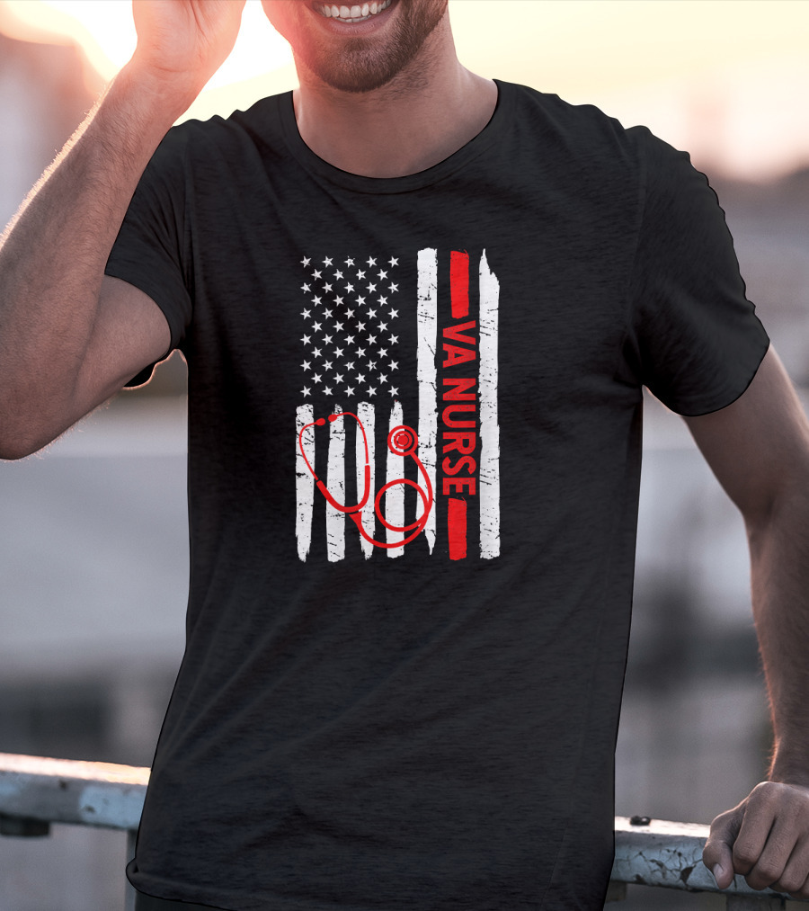 American Flag VA Nurse Stethoscope Black History Month T-Shirt