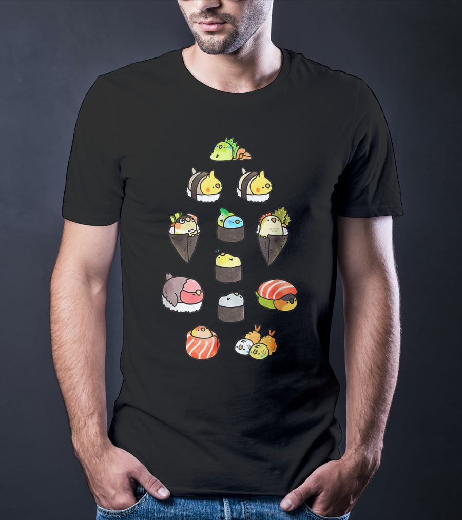 Bird Sushi Roll Parody Cute Cartoon Birds Nigiri Maki Temaki T-Shirt