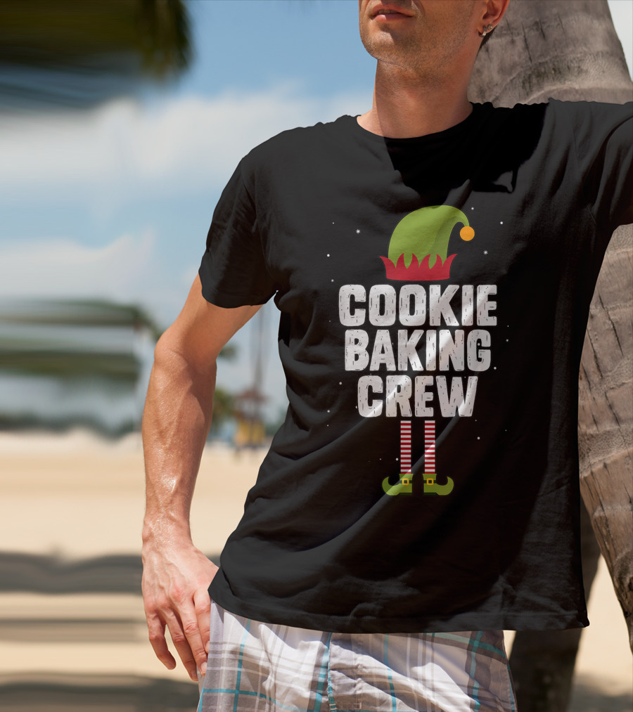 Cookie Baking Crew Christmas Elf Hat And Striped Stockings T-Shirt