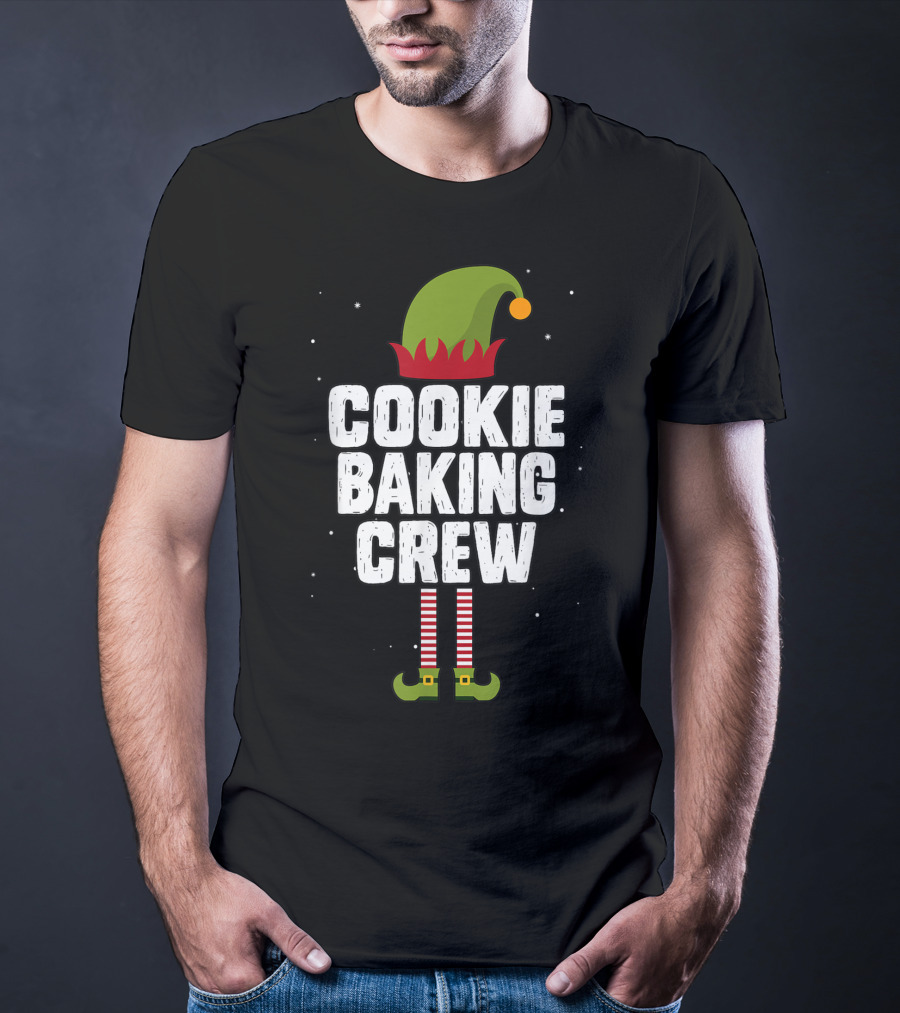 Cookie Baking Crew Christmas Elf Hat And Striped Stockings T-Shirt