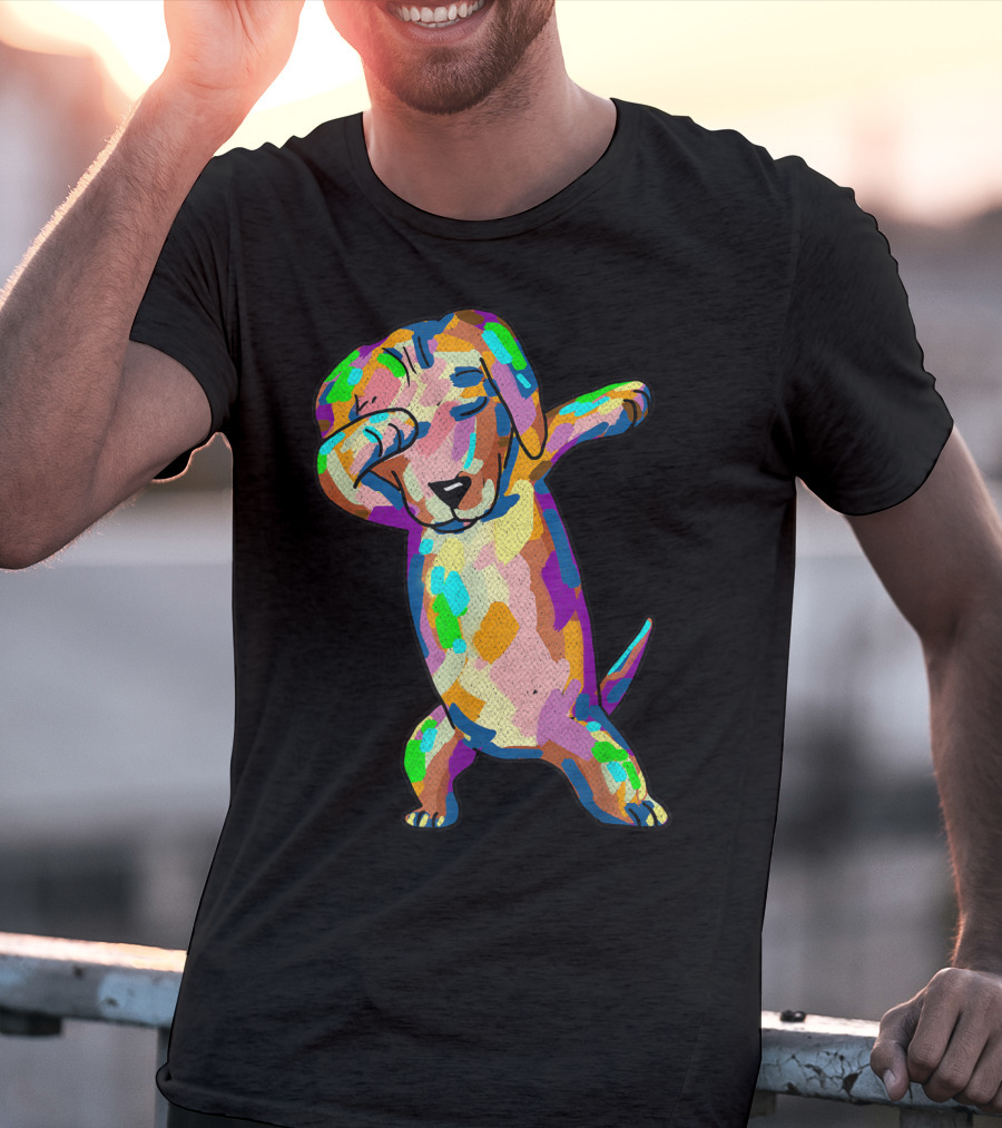 Colorful Dabbing Wiener Dog Funny Dachshund Dab T-Shirt
