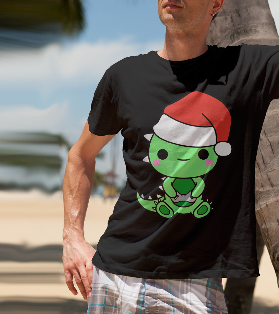 Christmas Gaming Dinosaur Santa Gamer Nerd T-Shirt