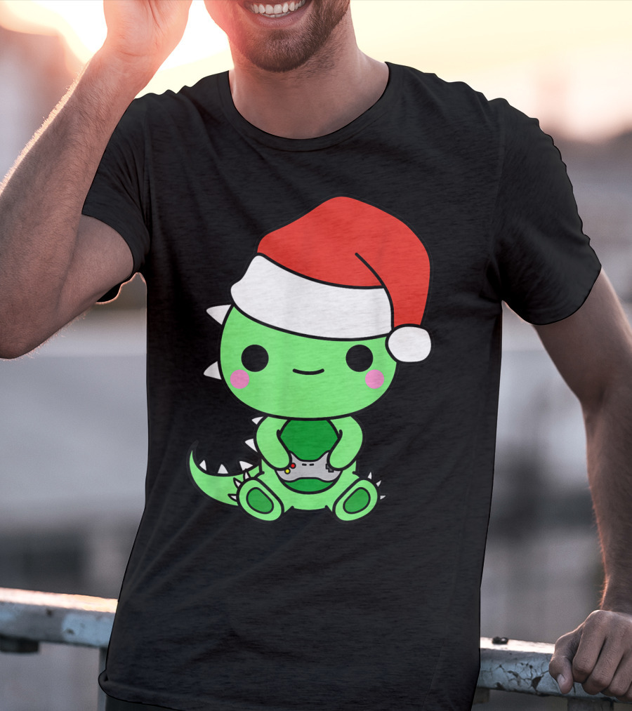 Christmas Gaming Dinosaur Santa Gamer Nerd T-Shirt