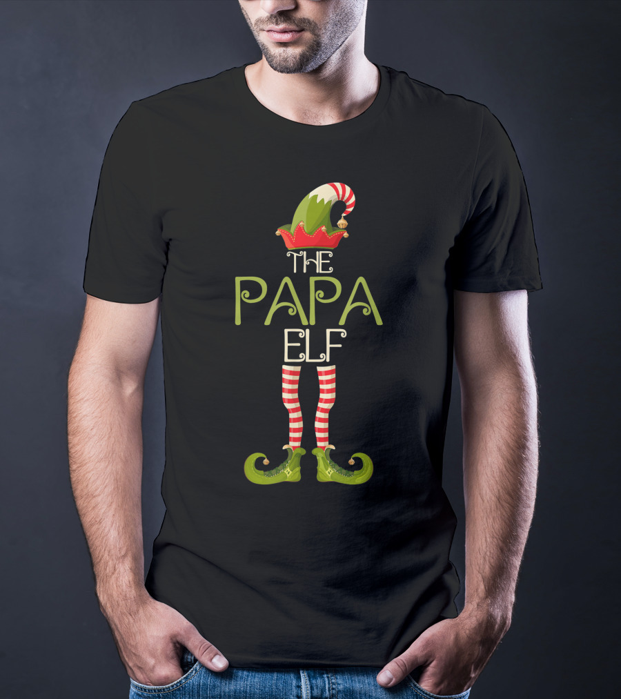 The Papa Elf Christmas Hat And Shoes With Red And White Striped Legs T-Shirt