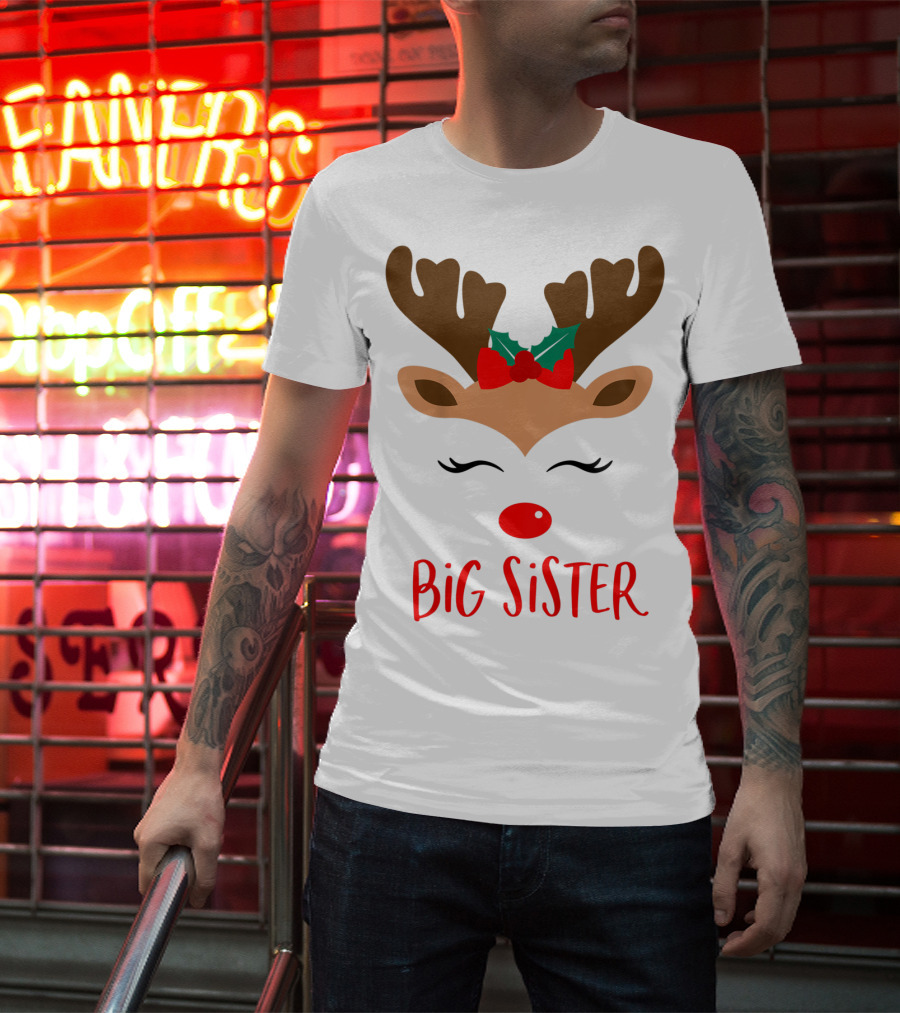 Big Sister Reindeer Christmas Matching Sibling Outfits T-Shirt