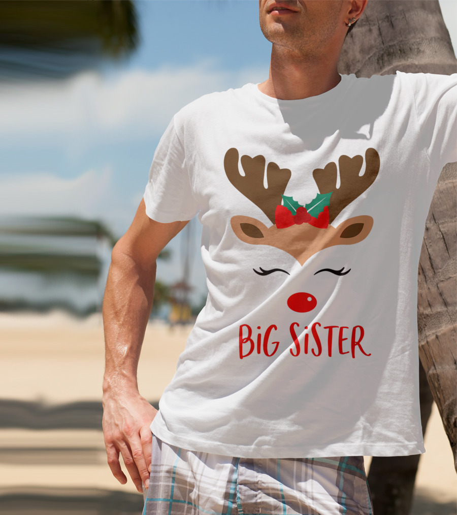 Big Sister Reindeer Christmas Matching Sibling Outfits T-Shirt
