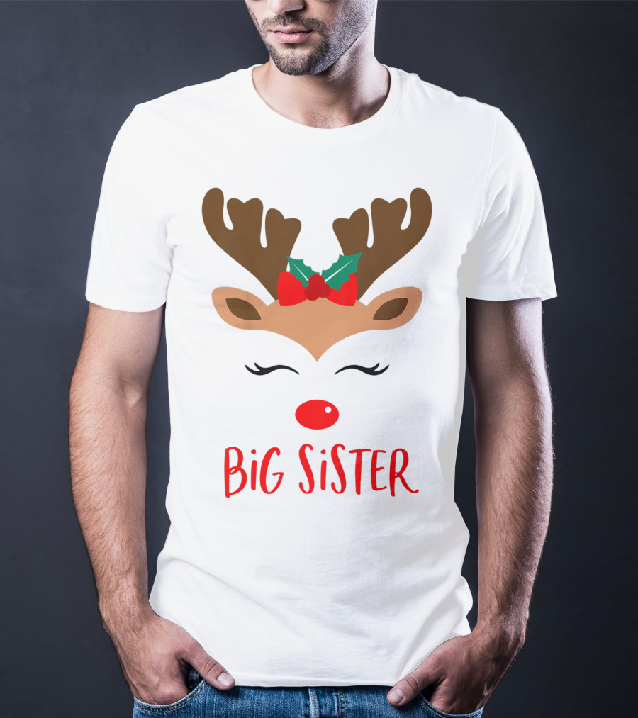Big Sister Reindeer Christmas Matching Sibling Outfits T-Shirt