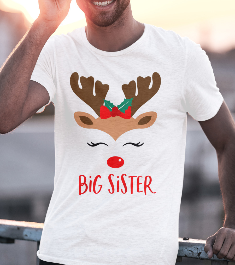 Big Sister Reindeer Christmas Matching Sibling Outfits T-Shirt