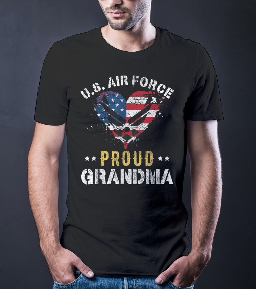 U.S. Air Force Proud Grandma American Flag Heart T-Shirt
