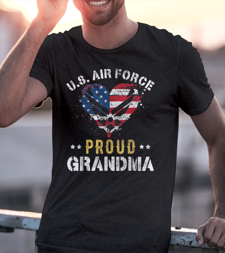 U.S. Air Force Proud Grandma American Flag Heart T-Shirt