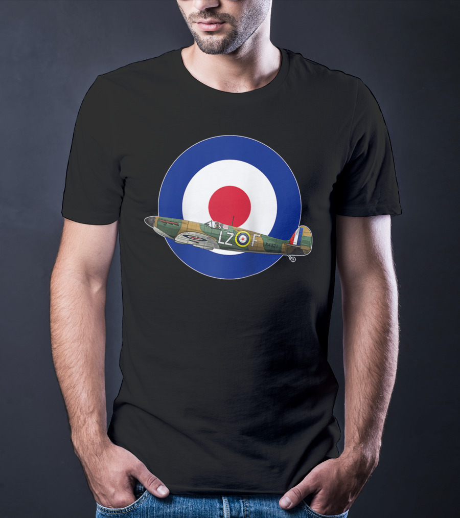RAF Spitfire LZ-F Battle Of Britain Military WW2 Roundel T-Shirt