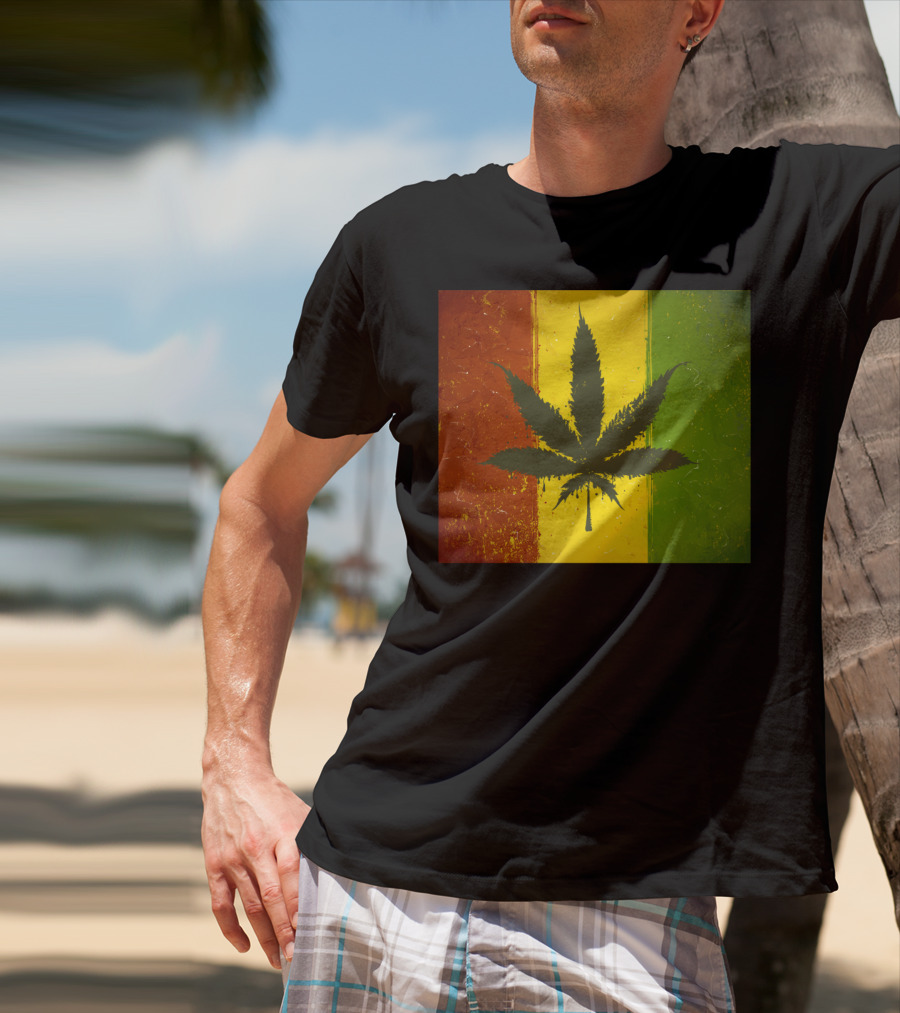 Rasta Jamaican Marijuana Leaf Legalized Pot Flag T-Shirt