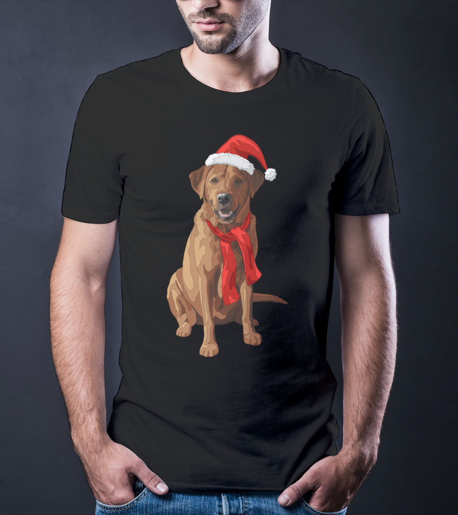 Red Labrador Retriever Dog With Christmas Santa Hat And Scarf T-Shirt