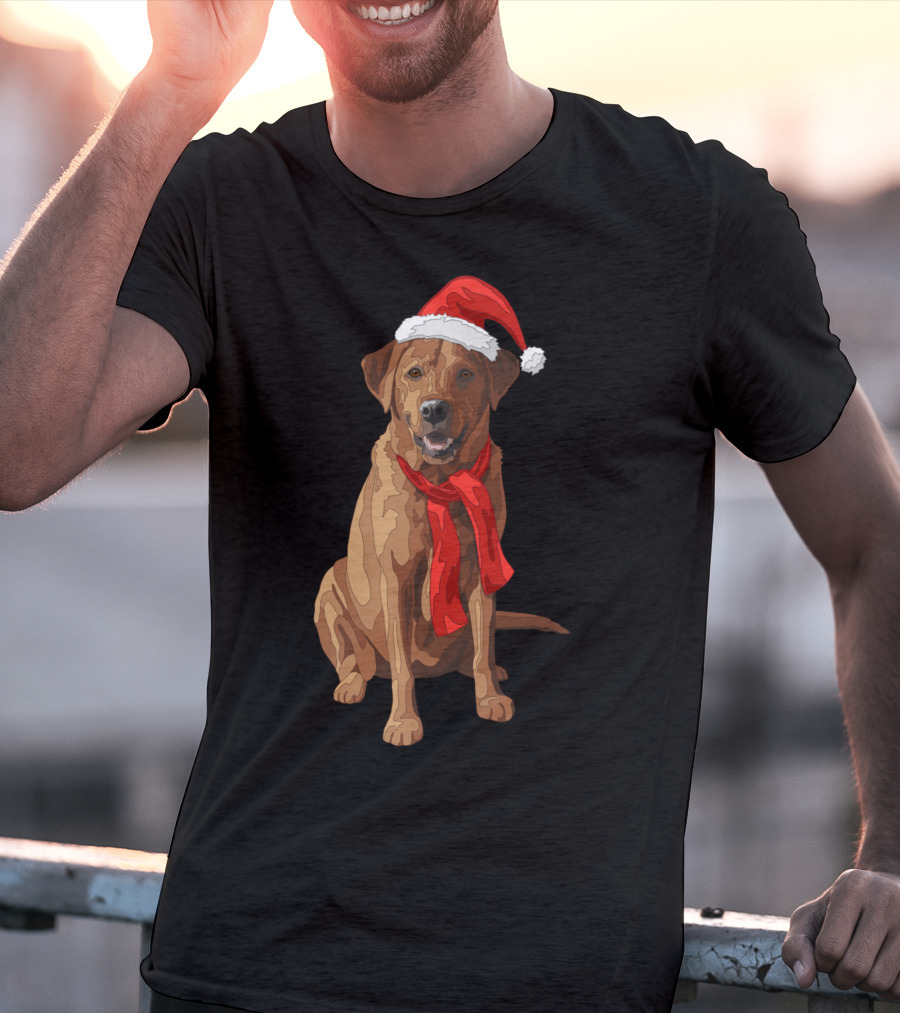 Red Labrador Retriever Dog With Christmas Santa Hat And Scarf T-Shirt