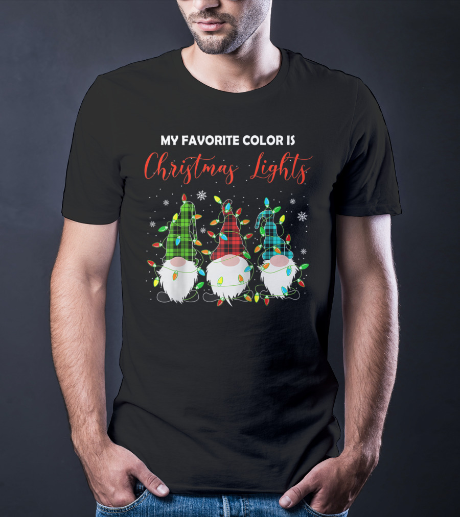 My Favorite Color Is Christmas Lights 3 Nordic Gnomes Swedish Xmas Nisse T-Shirt