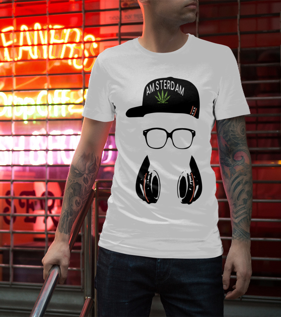 Amsterdam Holland Marijuana Souvenir Hat Glasses Headphones T-Shirt