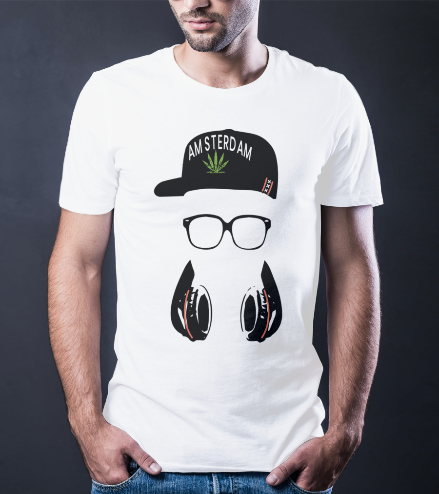 Amsterdam Holland Marijuana Souvenir Hat Glasses Headphones T-Shirt