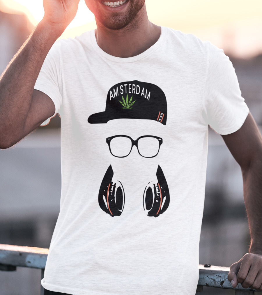 Amsterdam Holland Marijuana Souvenir Hat Glasses Headphones T-Shirt