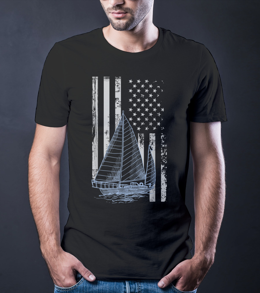 Fun Vintage Sailboat With American Flag Elements T-Shirt