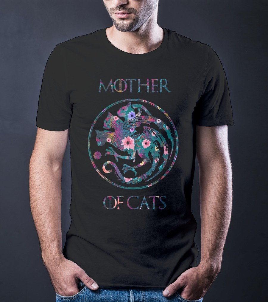 Mother Of Cats With Floral Pattern Cat Lovers T-Shirt