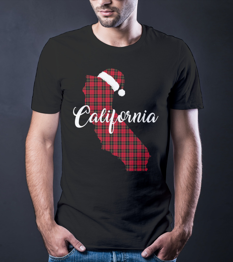 California Red Buffalo Plaid Santa Hat Royal Stewart T-Shirt