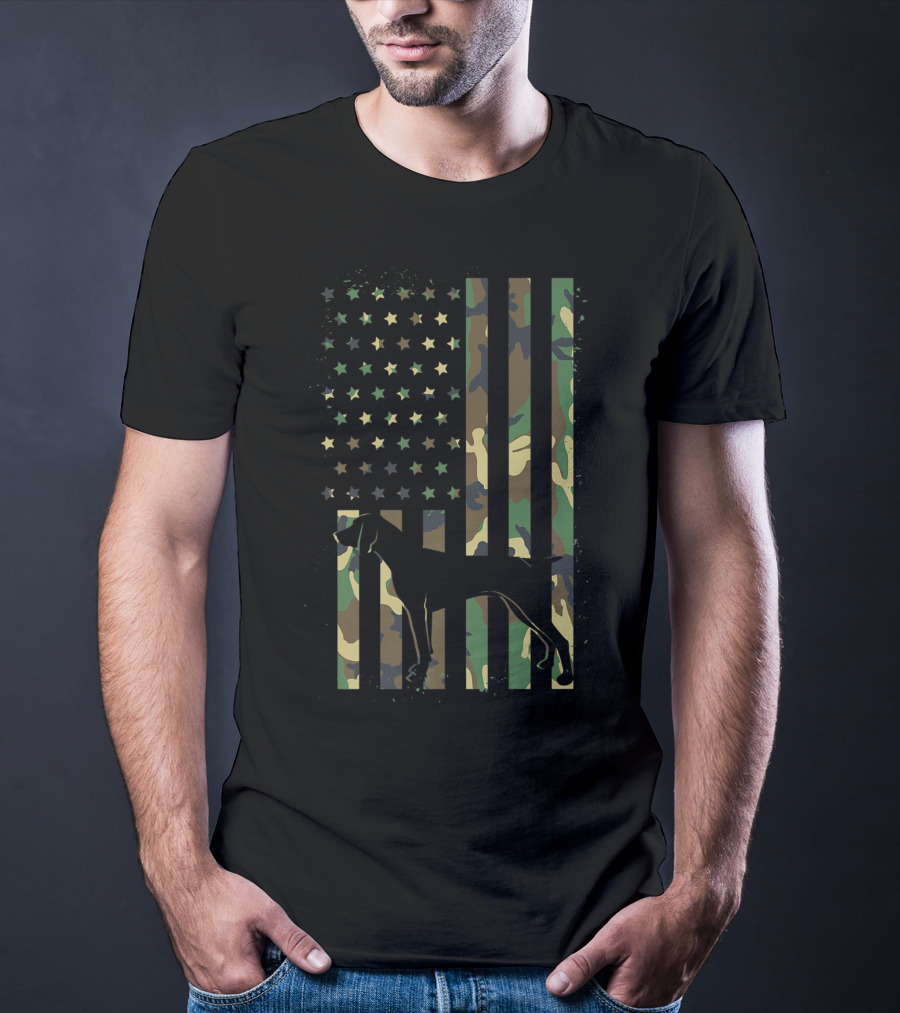 German Shorthair Pointer Mom Dog Camouflage American Flag T-Shirt