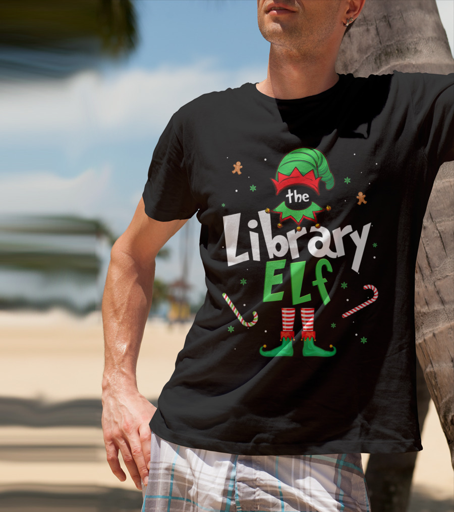 The Library Elf Christmas Xmas Family Outfit Candy Cane Gingerbread T-Shirt