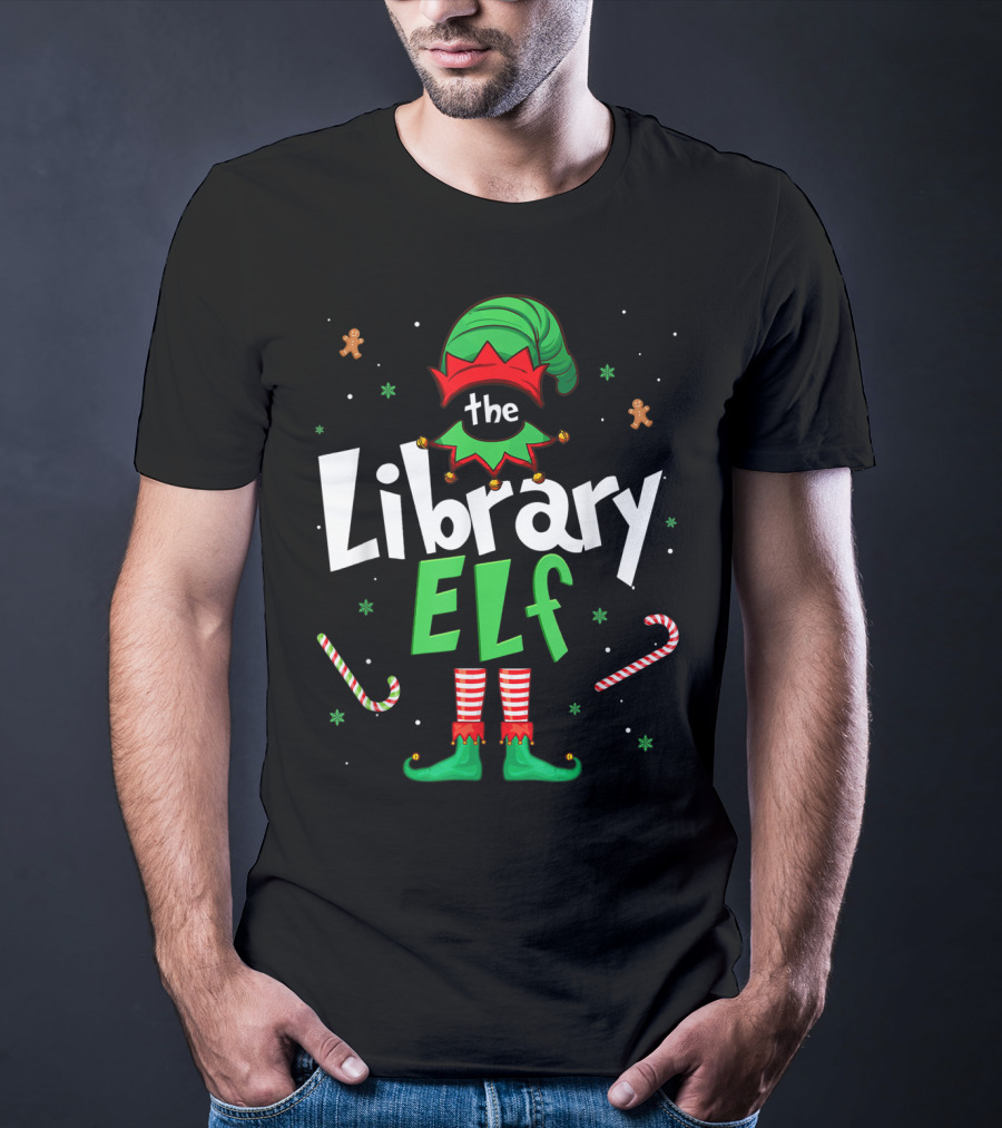 The Library Elf Christmas Xmas Family Outfit Candy Cane Gingerbread T-Shirt
