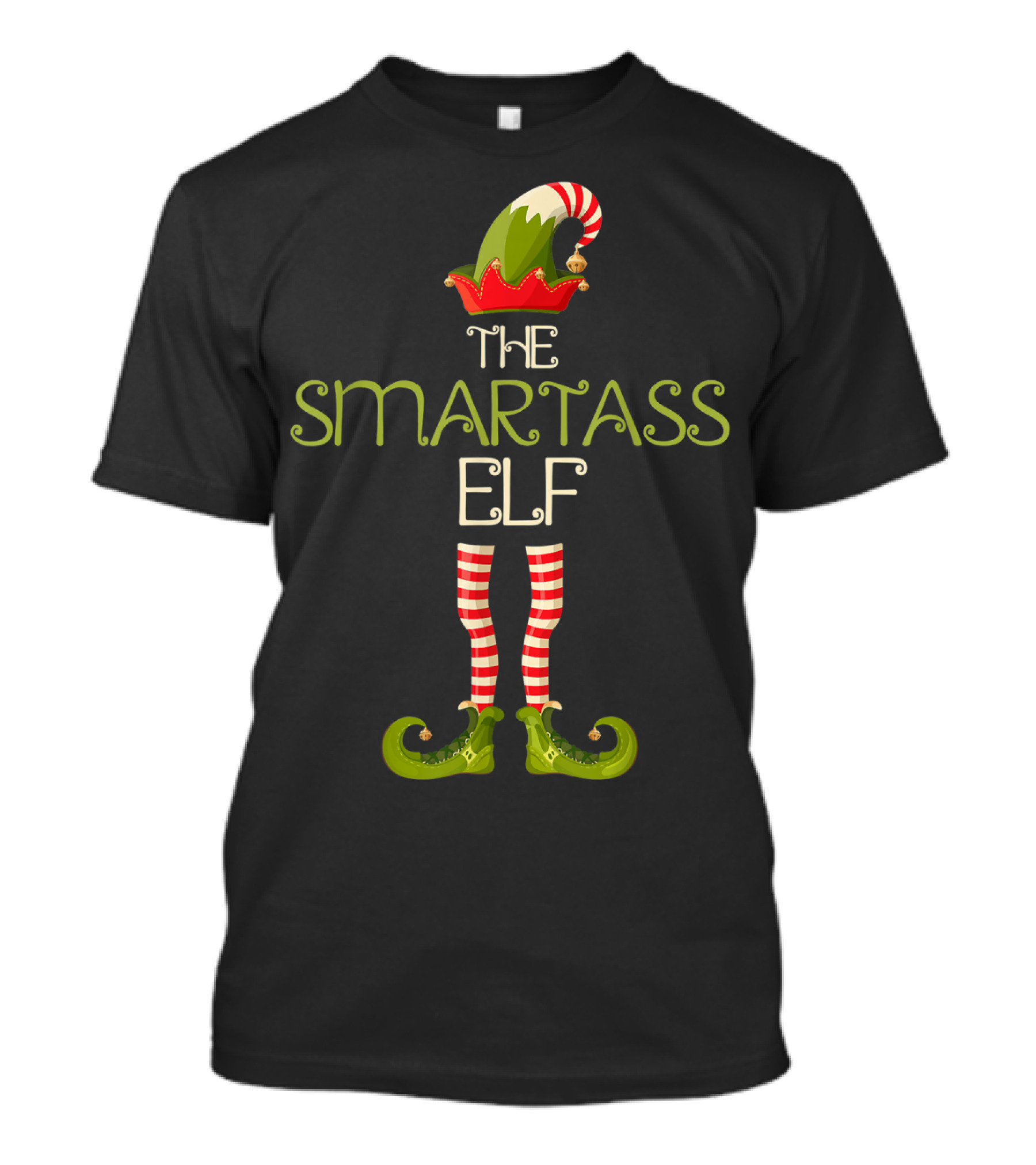 The Smartass Elf Christmas Humor With Striped Stockings And Festive Hat T-Shirt