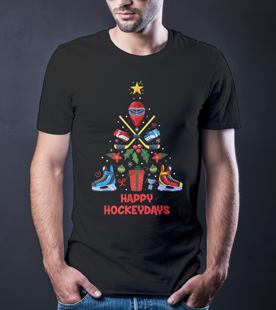 Happy Hockeydays Ice Hockey Ornament Christmas Tree T-Shirt